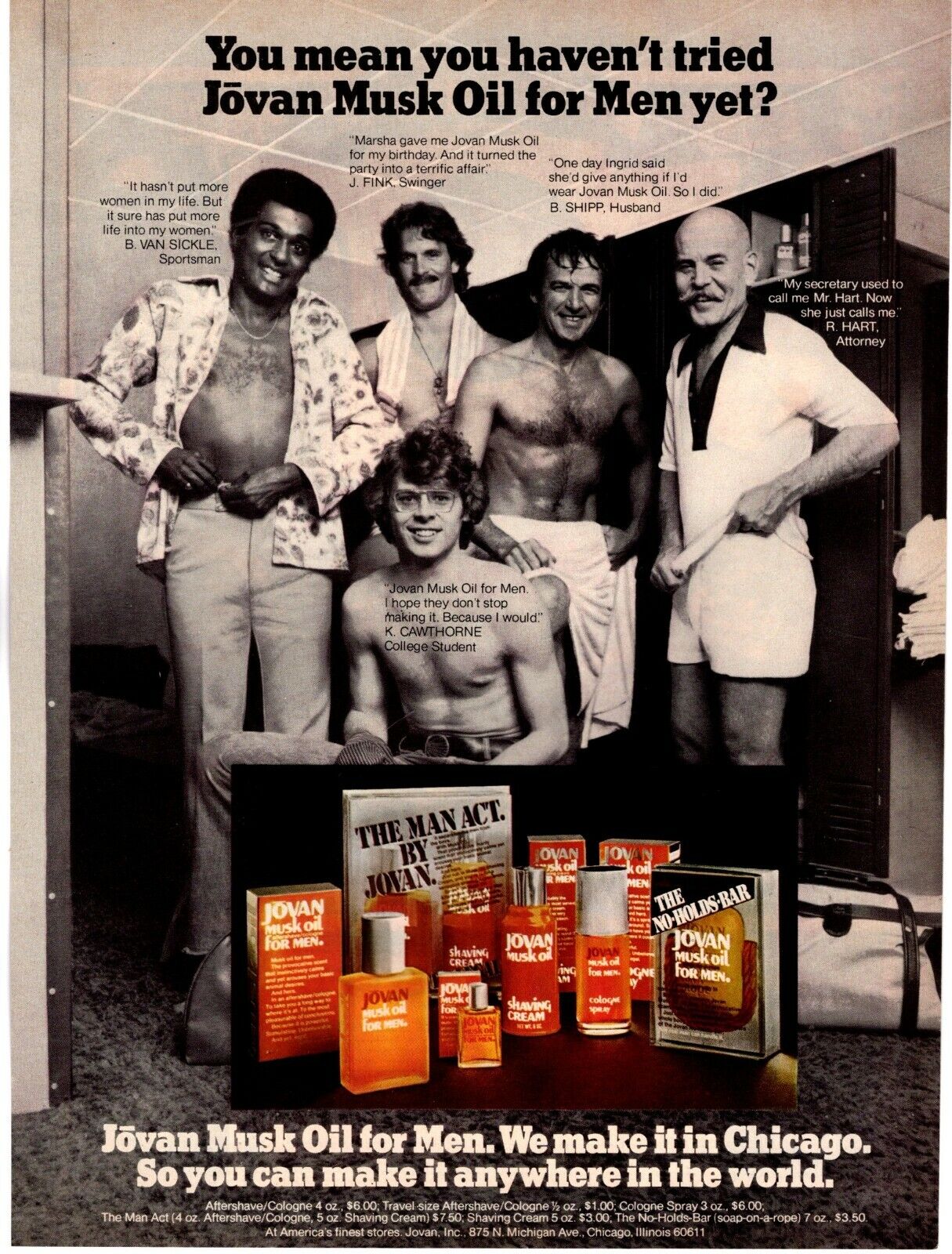 1974 ORIGINAL VINTAGE JOVAN MUSK OIL FOR MEN MAGAZINE AD
